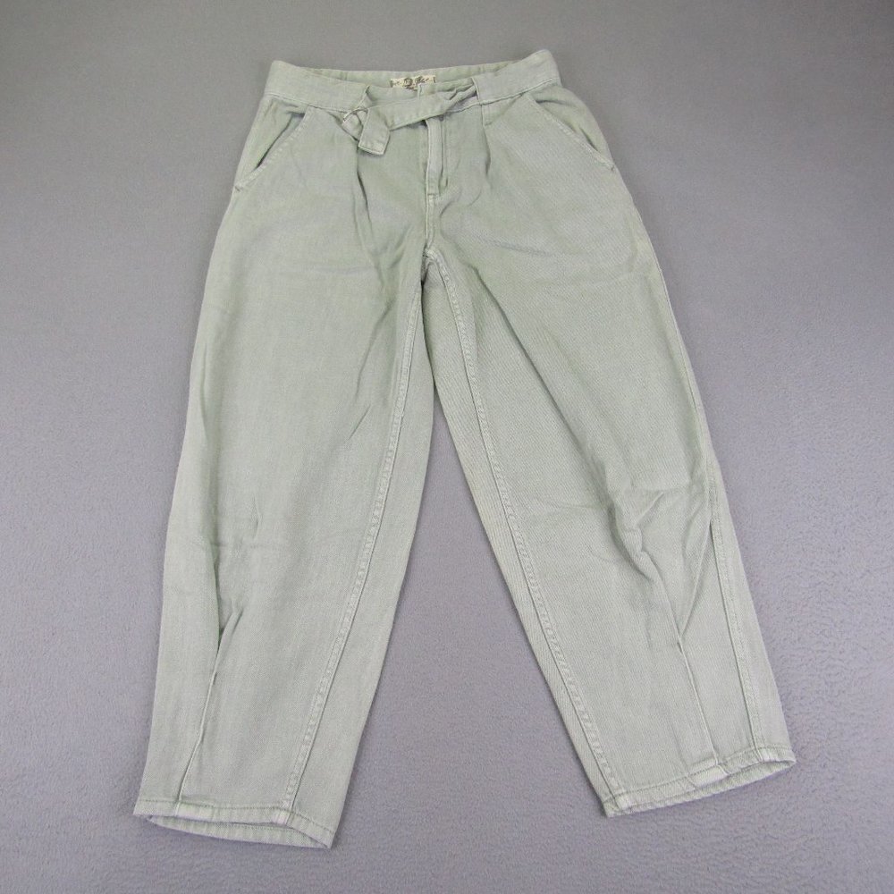 Free People Jeans Women 26 Green Paloma Slouchy Tapered Belted Pleated High Rise